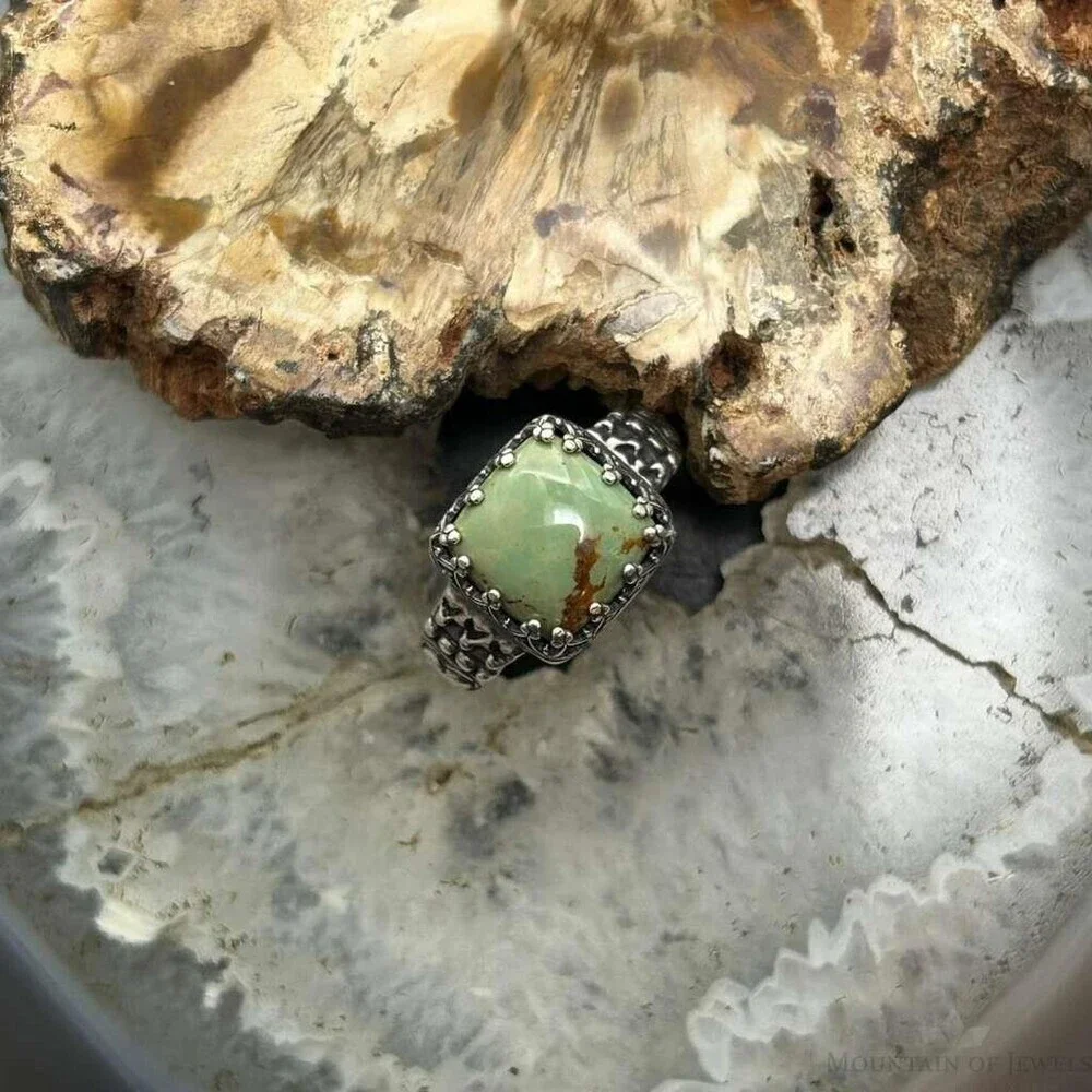 Carolyn Pollack Sterling Silver Square Green Turquoise Ring Size 7 For Women